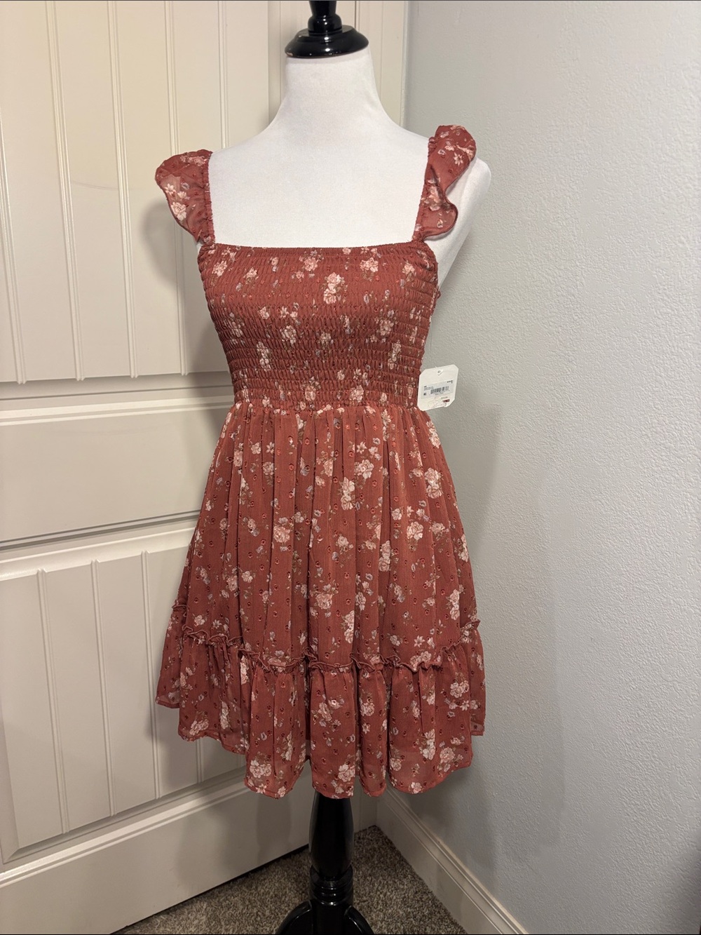 Altar'd State Rust Floral Smocked Mini Dress